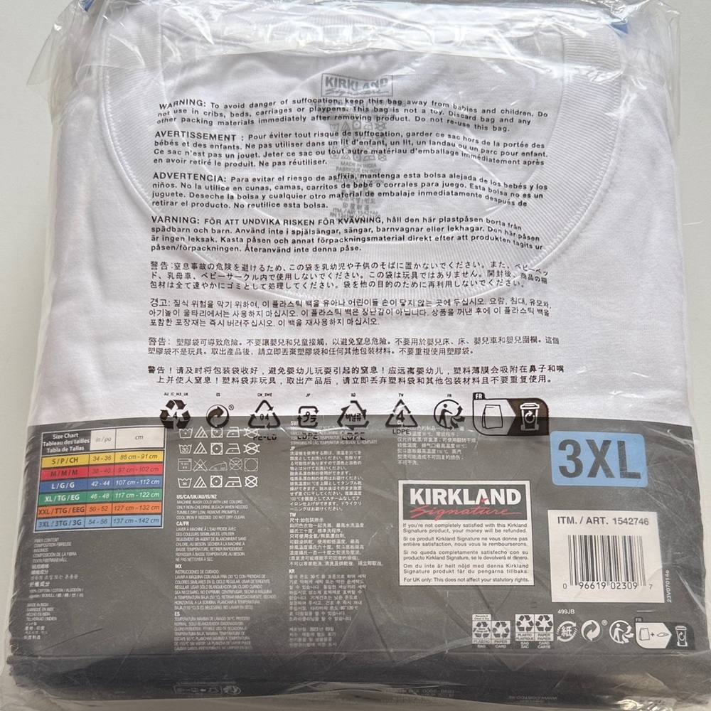 Kirkland Signature Men's White Crew Neck T-Shirts 3XL 6 Pack - Picture 2 of 2